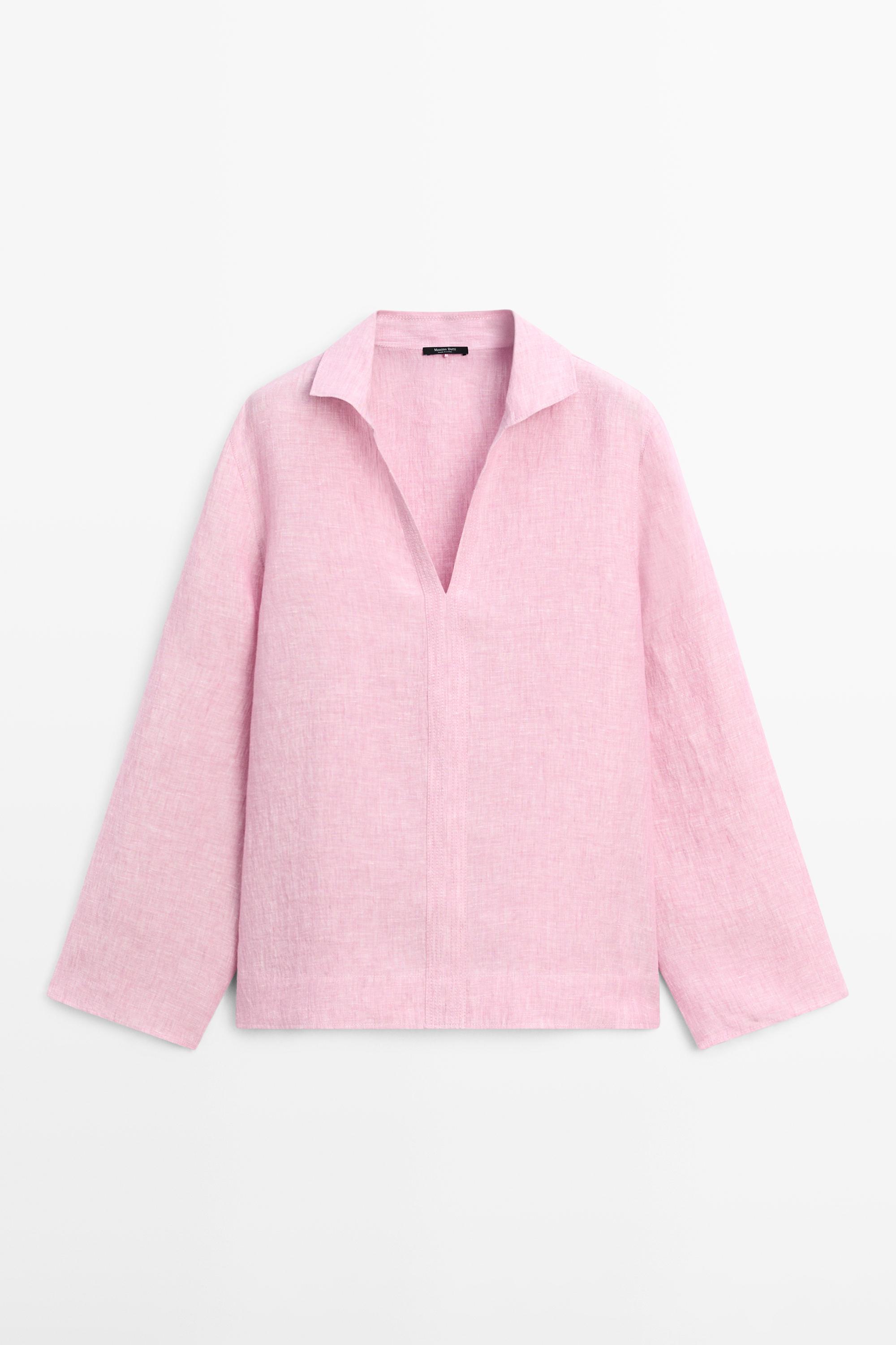 100% linen notch lapel collar blouse